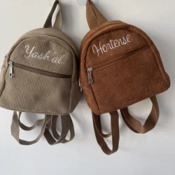 Customized Embroidery New Corduroy Solid Color Fashionable Women's Backpack Belongs To Your Name Simple And Wersatile Backpack