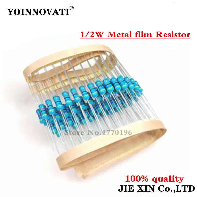 50PCS 1/2W Metal film resistor 3K 8K2 27K 47K 51K 150K 510K 820R 1M 2M2