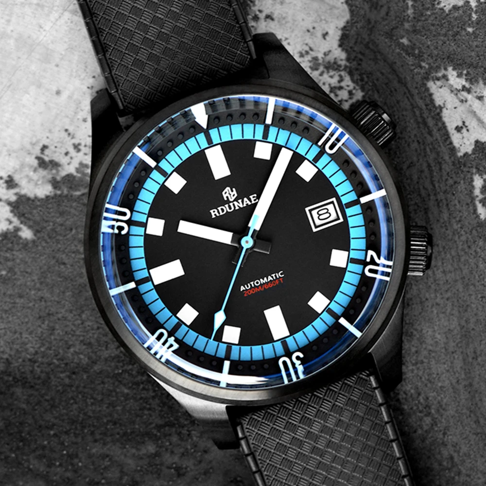 RDUNAE Diver Watch Automatic Sports Men Mechanical Wristwatches Vintage 43mm Luminous Clocks NH35 Movement Relojes Para Hombre