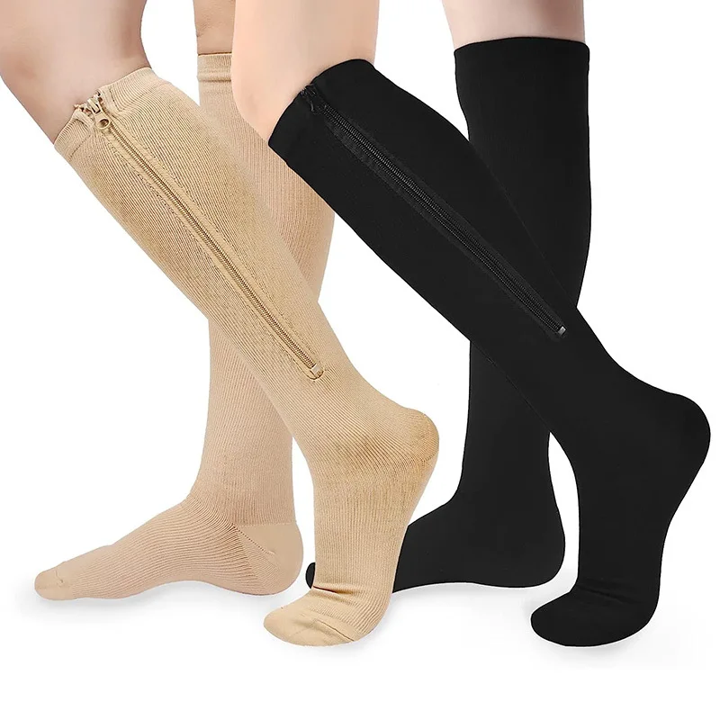 جوارب ضغط بسحاب - سهلة الارتداء، جوارب مرنة للركبة للرجال والنساء، تصميم سحاب مريح للارتداء بدون جهد
