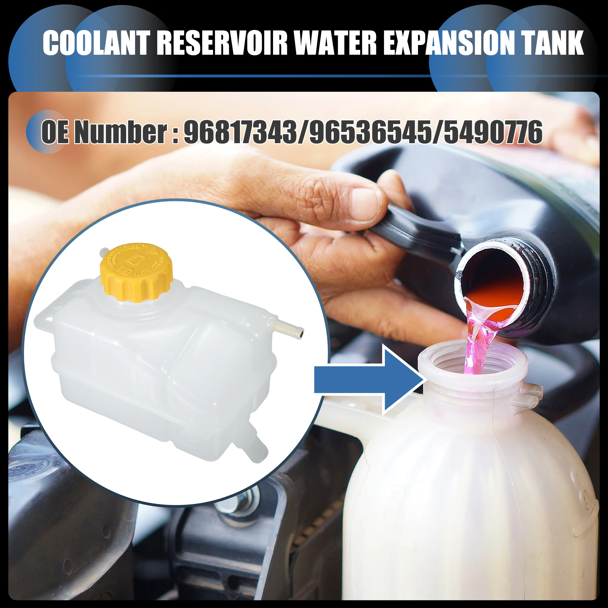 UXCELL Coolant Reservoir Water Expansion Tank, Engine Coolant Expansion W/ Cap No.96817343 for Chevrolet Aveo 2004-2008 White