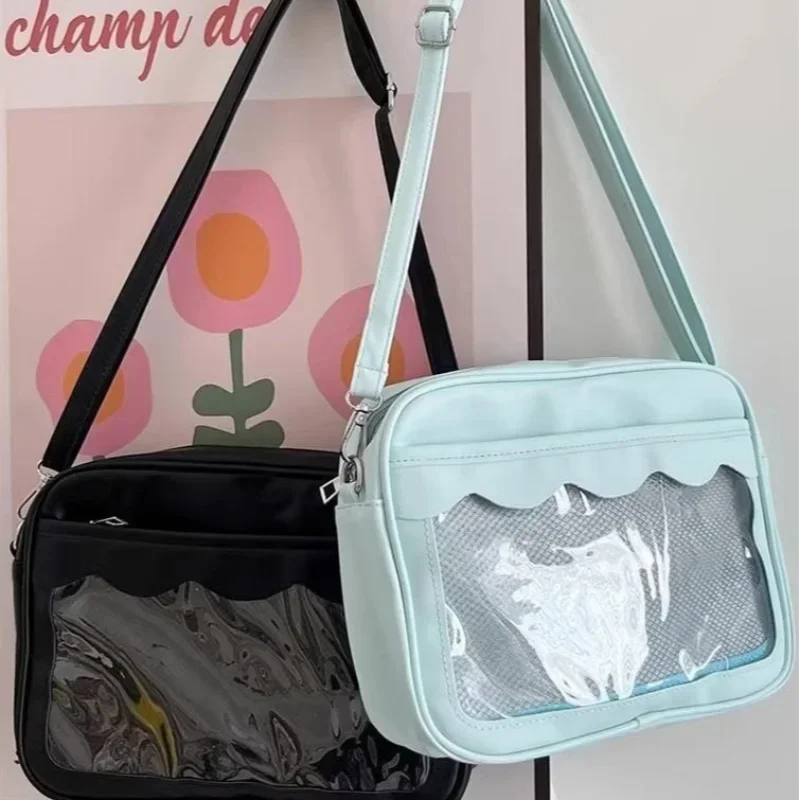 Japanese Harajuku Ita Bag for Women PU Transparent Pocket Itabag High School Girls Uniform JK Crossbody Shoulder Bag Handbags