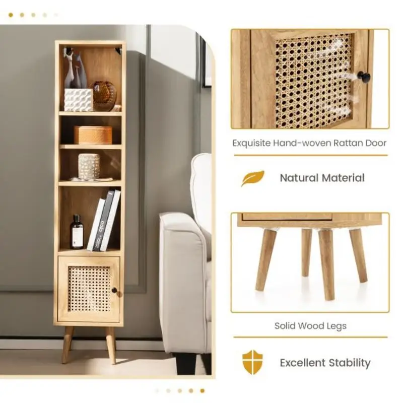 

4 Tiers Rattan Storage Cabinet with Slim Design-Natural