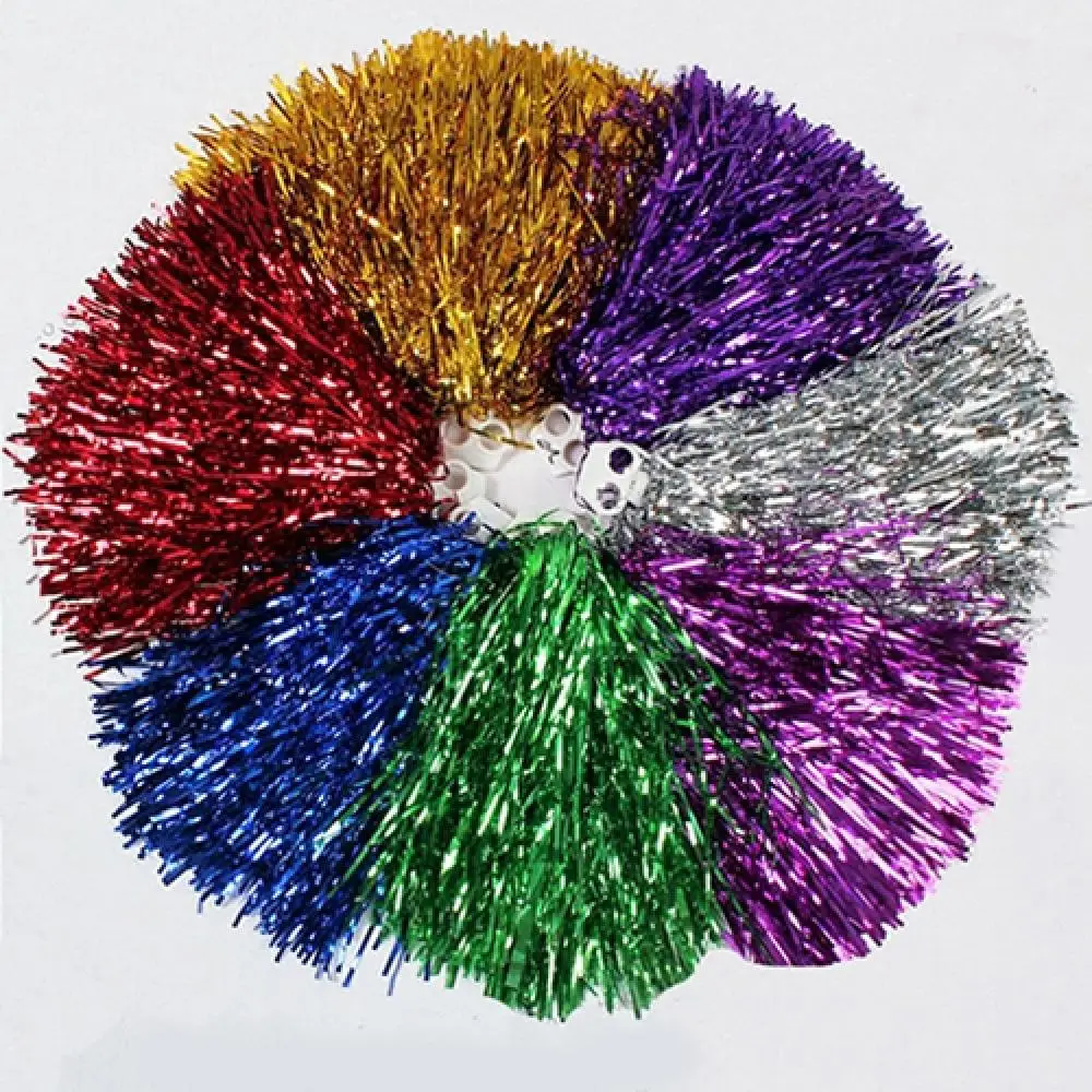 1Pc 26cm Cheerleading Pom Poms for Kids Adults Metallic Streamer Pompoms Cheer Balls Gold Silver Red Yellow Blue Dance Pompoms