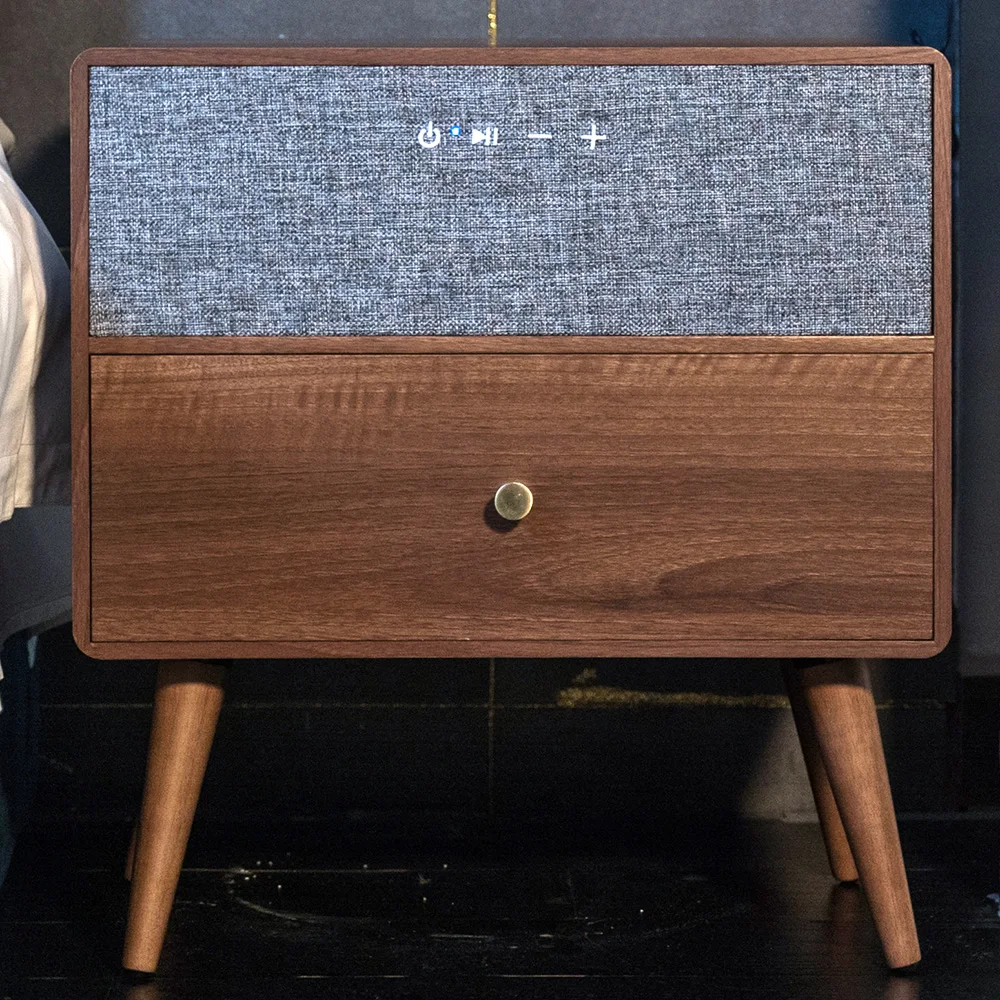 French Nordic Luxury Side Coffee Table Storage Drawer Nightstand Wood Bedside Table Wireless Charging Speaker Bedside Table