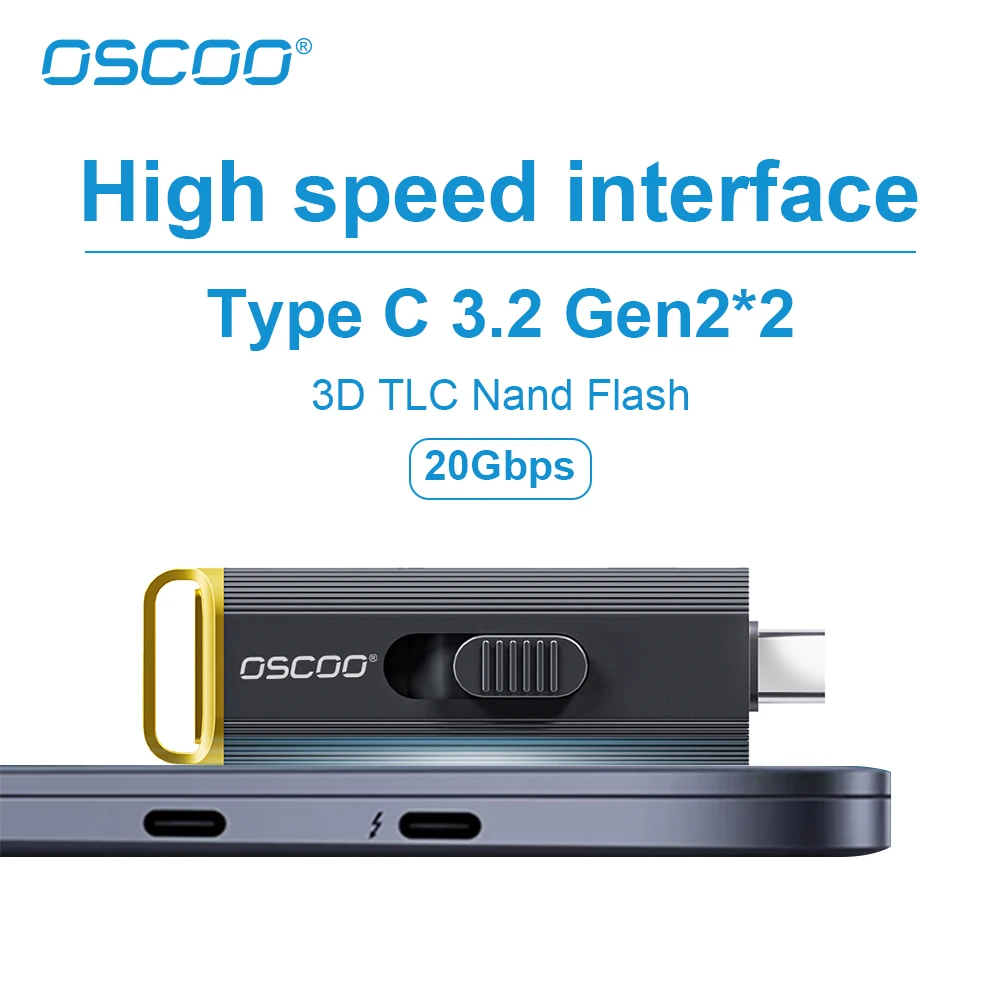 OSCOO 512GB 1TB SSD محرك فلاش USB 20Gbps 3D TLC Nand Flash Type C 3.2 GEN2 * 2 قرص ذاكرة لاسلكي محمول SSD محرك فلاش USB