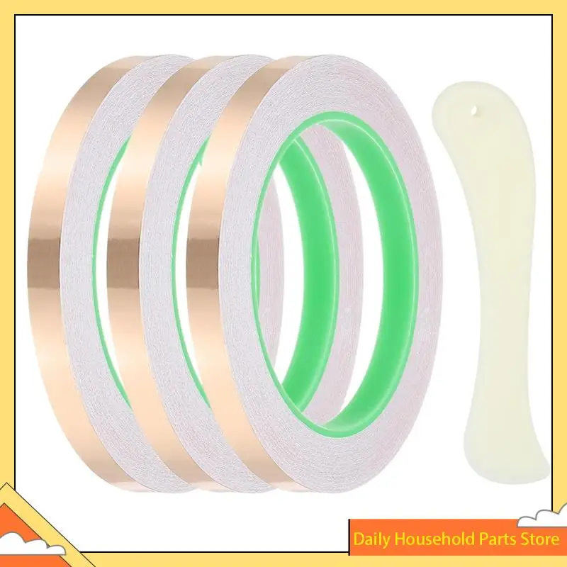 Pita Foil Tembaga 22 Yard 3/8 Inci, Pita Tembaga 3 Rol dengan Alat Foil Kaca Patri Konduktif dengan Pengikis untuk Kerajinan PANAS!