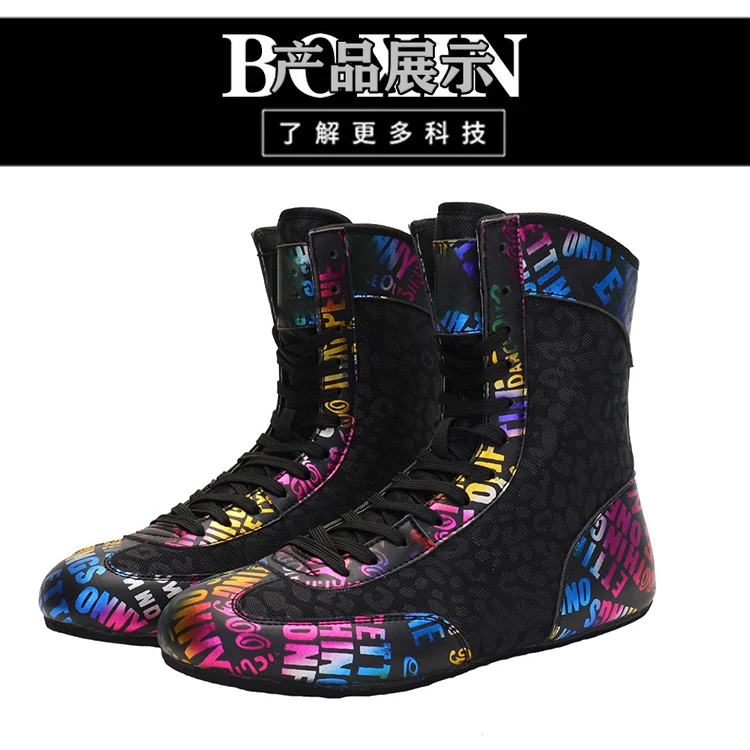 

High Tube Color Printing Adult Boxing Shoes Small Size 36-45 Luxury Breathable Wrestling Sneakers Gym Fitness Boots