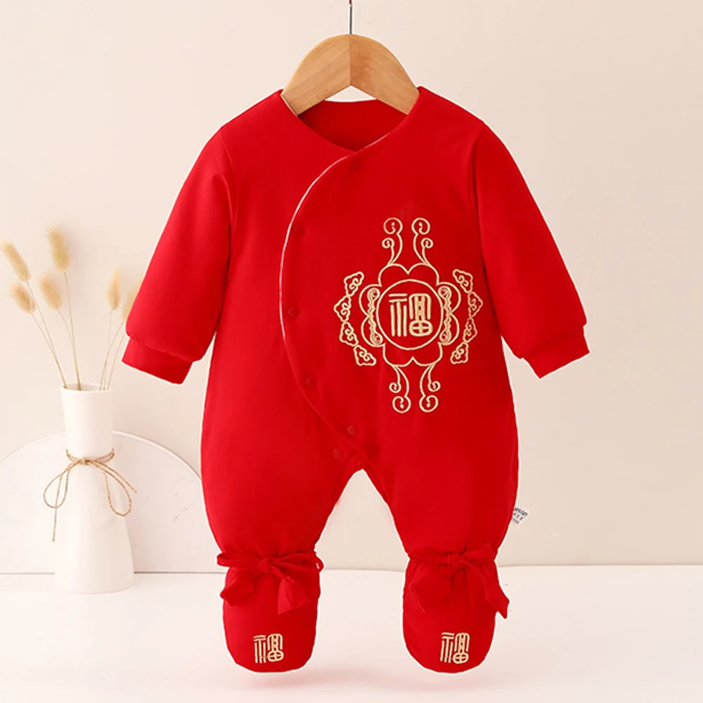 Newborn Winter Clothes Quilted Warm 0 3 Months Christmas Baby Boy Jumpsuit Chinese New Year Baby Girl Romper