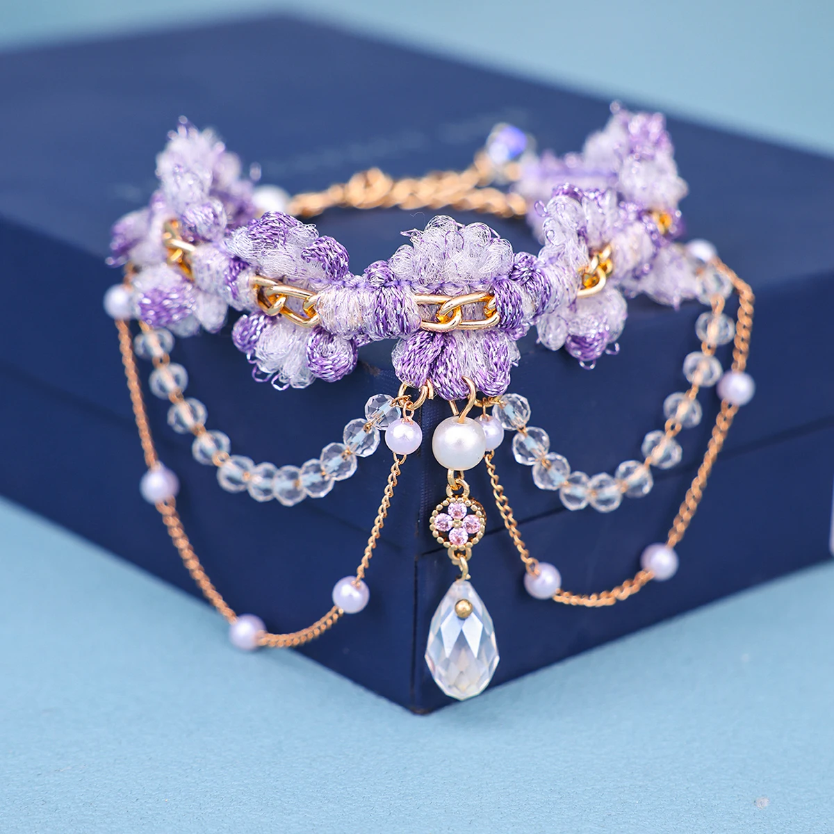 New Purple Rhinestone necklace Crystal pearl tassel pendant necklace Bridal accessories Wedding accessories image 5