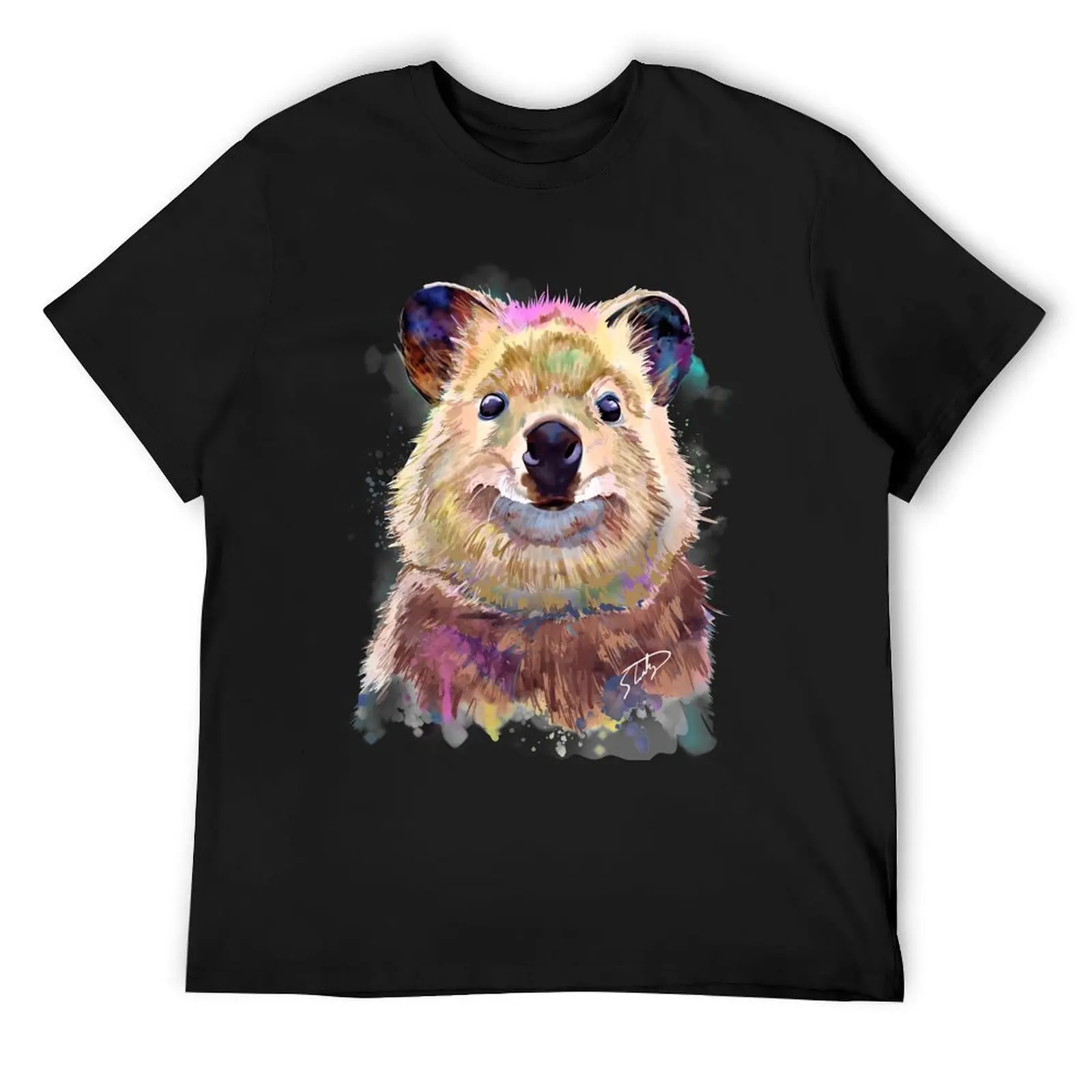 

Smiling Quokka Splash Watercolor T-Shirt oversized graphic tee blacks graphic shirts mens big and tall t shirts