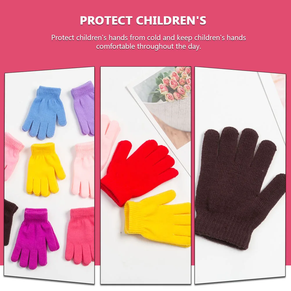 

12 Pcs Children Warm Gloves Acrylic Black Thicken Winter Boys Girls H Protector Kids Gloves Durable Safe Knitted Elastic Gift