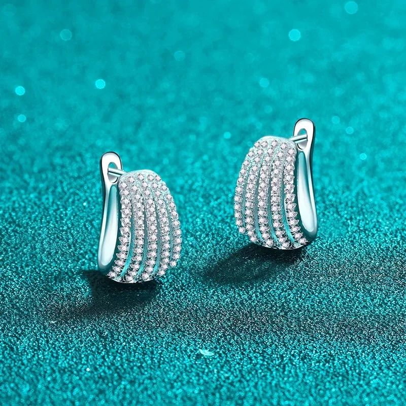 18k White Gold 0.69ct Moissanite Hoop Earrings for Women with Full Diamond Platinum Pt950 High-end Earbuds Holiday Gift