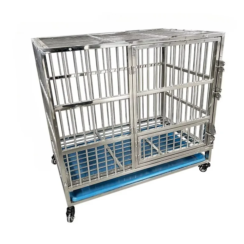 Stainless steel household pet dog cage cat cage with toilet indoor bold encryption large, medium and small dogs universal type