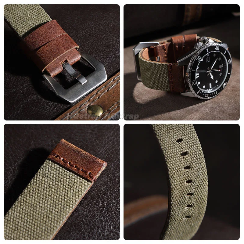 20mm 22mm 24mm Nylon Leather Strap for Seiko for Omega Watchband Retro Canvas Bracelet Sport Quick Release Replacement Wristband view 4