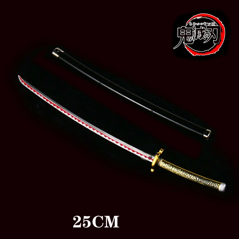 Tanjiro-cuchillo de rueda para el sol, espada samurái con funda, regalo de Metal, juguetes para niños, 25CM