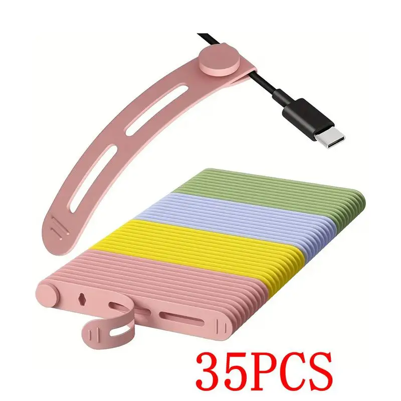35PCS Silicone Silicone Cables Ties Reusable Buckle Design Cord Cable Organizer 7 Mixed Colors Flexible Ties Cable Tie Clip
