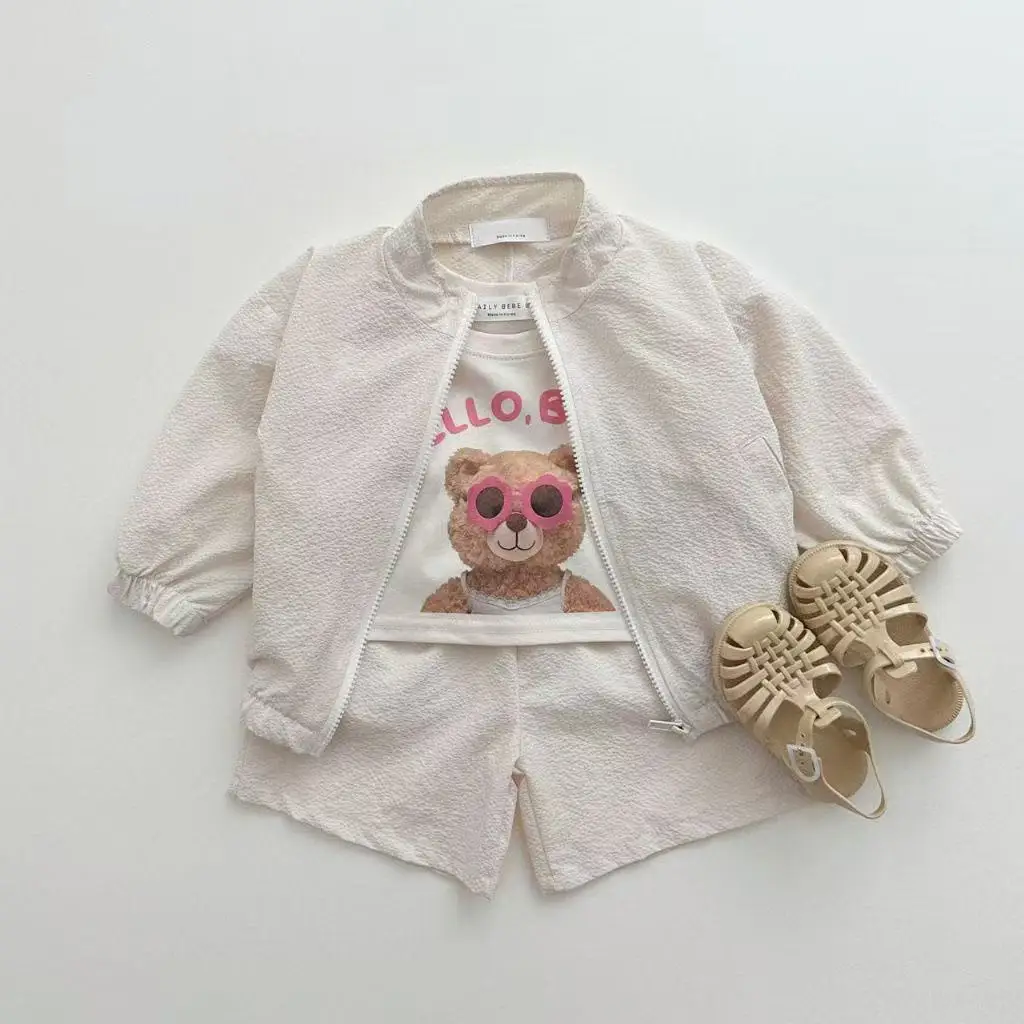 Childrens Summer Standing Collar Sun Protection Suit Girls and Boys Thin Coat Quick Drying Clothes Shorts 2Pcs Set Kids Outfits
