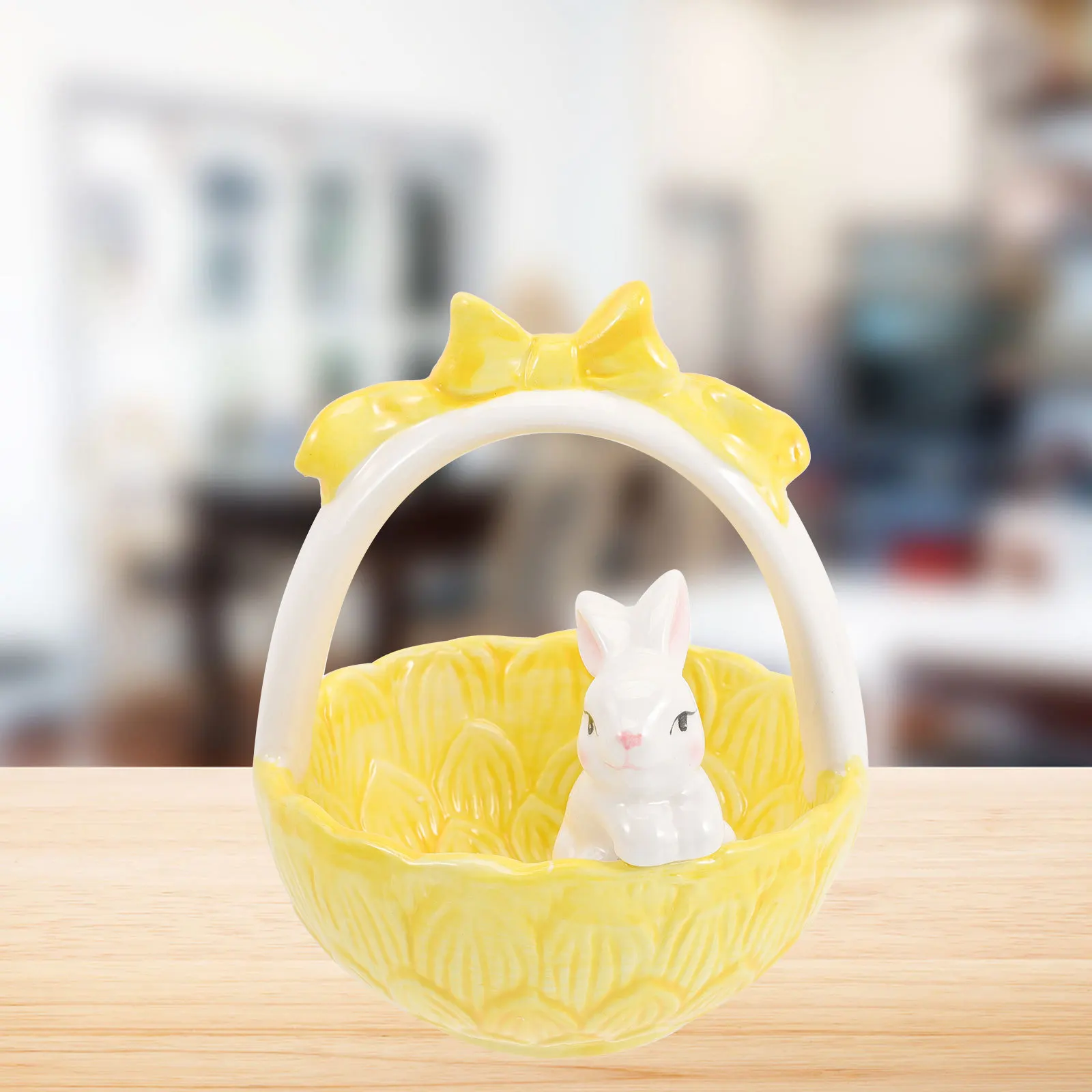 

Cute Ceramic Easter Rabbit Basket Desktop Decoration Ornament for Home Office Party Bunny Basket Ornament Easter Decor