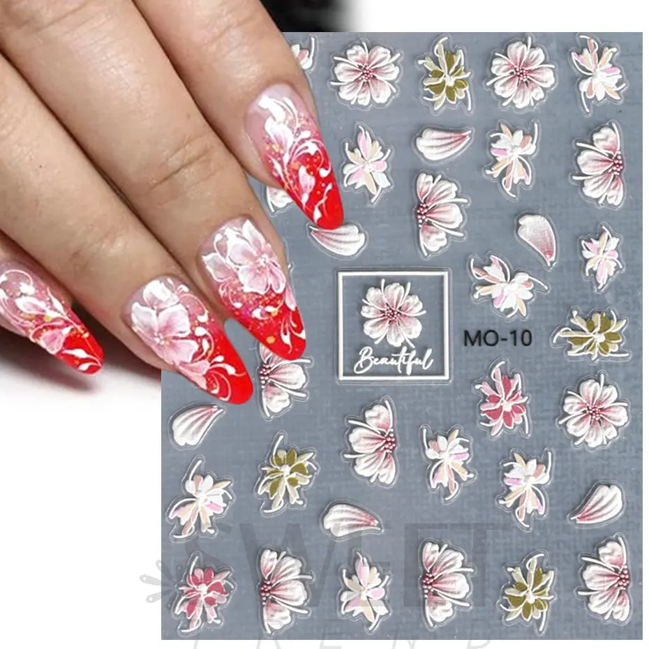 5D Flower Petals Embossed Nail Stickers Camellia Tulip Leaves Star Elegant Manicure Engraved Slider DIY Nail Art Decoration BEMO