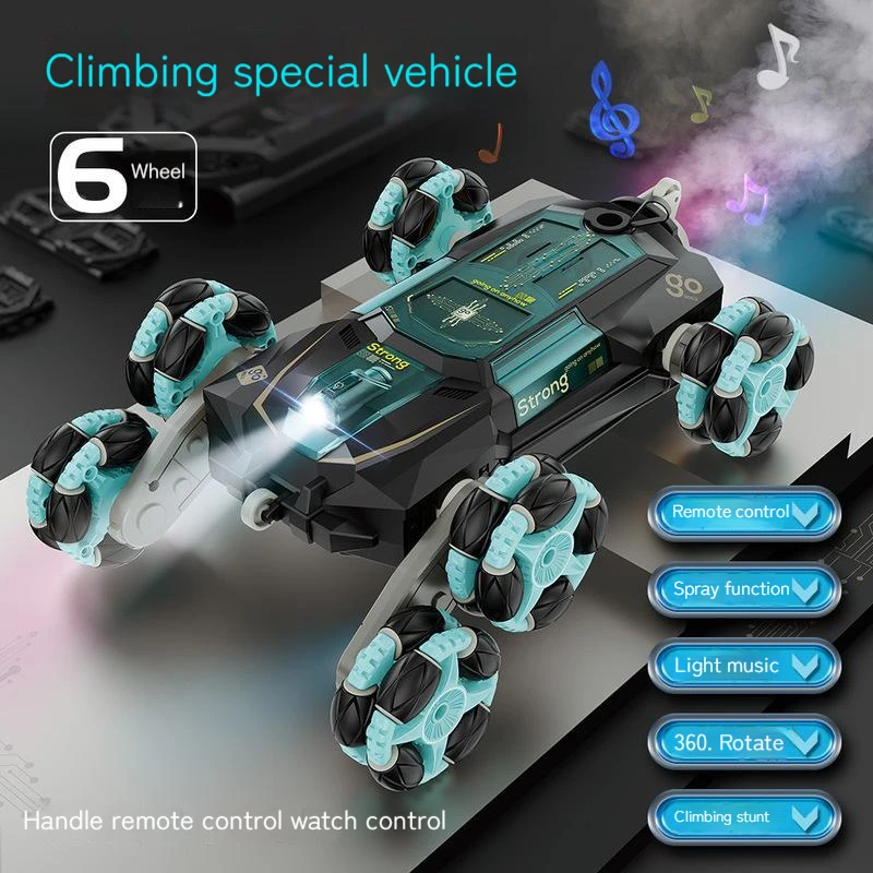 6 wheel rocker arm remote gesture sensing spray drift car sound lights double sided stunt racing toy gift