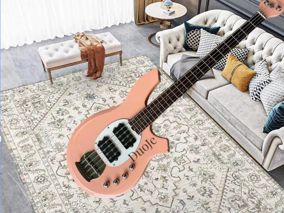 Black bass guitar 4 string bass solid wood body Maple fingerboard Black plate 21Frets Fixed bridge Chrome tuner