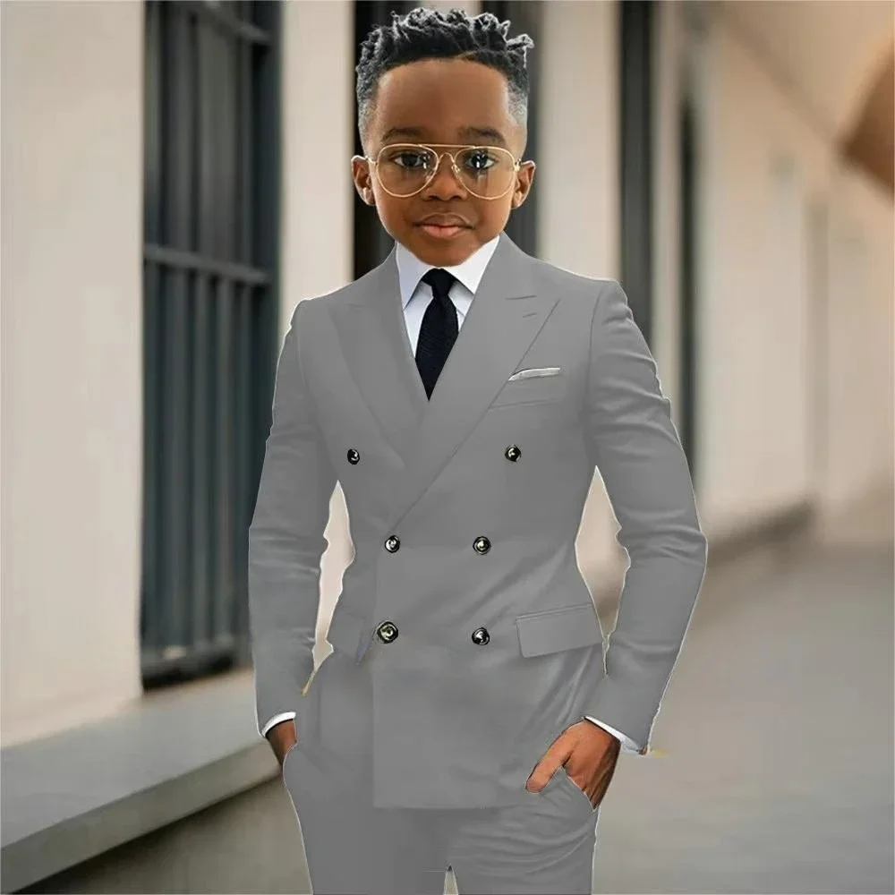 بدلة سهرة رسمية للأولاد مكونة من قطعتين سترة وسراويل مزدوجة الصدر للأطفال طقم بدلة حفلات لأداء مسابقة البيانو ملابس الزفاف