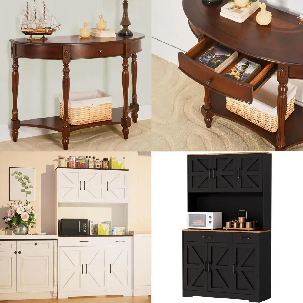 طاولة كونسول ديمي لون من خشب الكرز للمدخل وغرفة المعيشة مع درج تخزين، طراز تقليدي