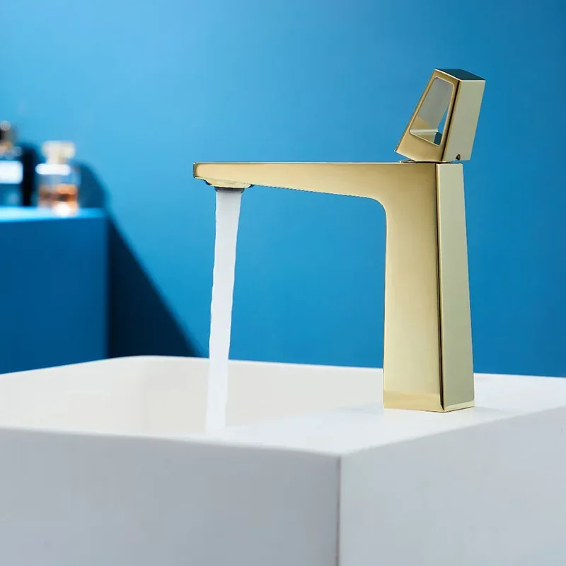 

Basin Brushed Gold faucet Grey Square Brass Bathroom Sink Faucet New Hot And Cold Water Tap