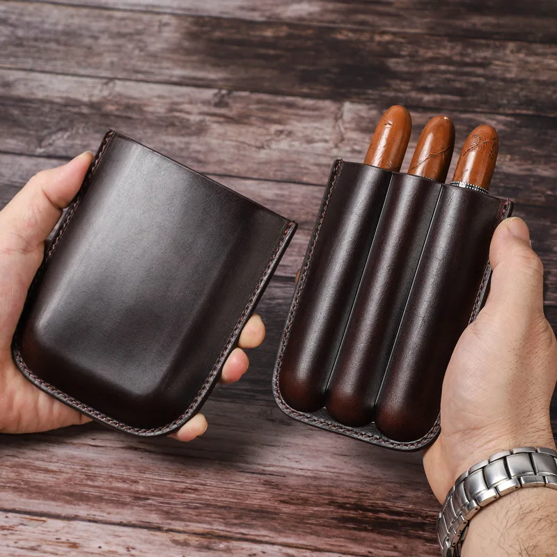 New Leather Humidor Three-Pack Travel Portable Cigar Moisturizer Carry-On Cigar Cover Watch Boxes