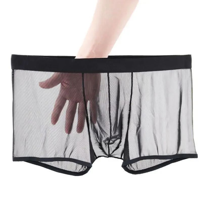 

Men's Underwear Transparent Boxers Bulge Ice Silk See Through Underpants Sexy Briefs Low Waist Panties Lingerie Intimates