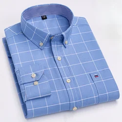 100% Cotton Oxford Men Plaid Shirts Male Business Casual High Quality Long sleeve Pocket Shirt for Men Button Shirt 5XL 6XL 7XL