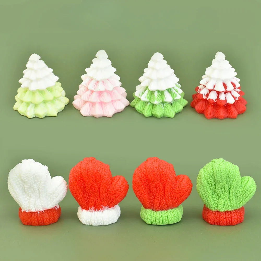 New Cute Resin 3D Mini Christmas Tree Gloves Planar Flatback Cabochans Flatbacks Craft Supplies Kawaii Accessories Charm DIY