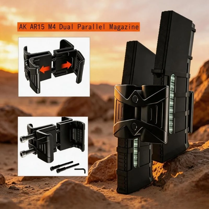Rifle Dual Parallel Magazine Coupler Round Ammo Speed Loader, AK AR15 M4 Universal Mag Connector Outdoor Sport Accessories