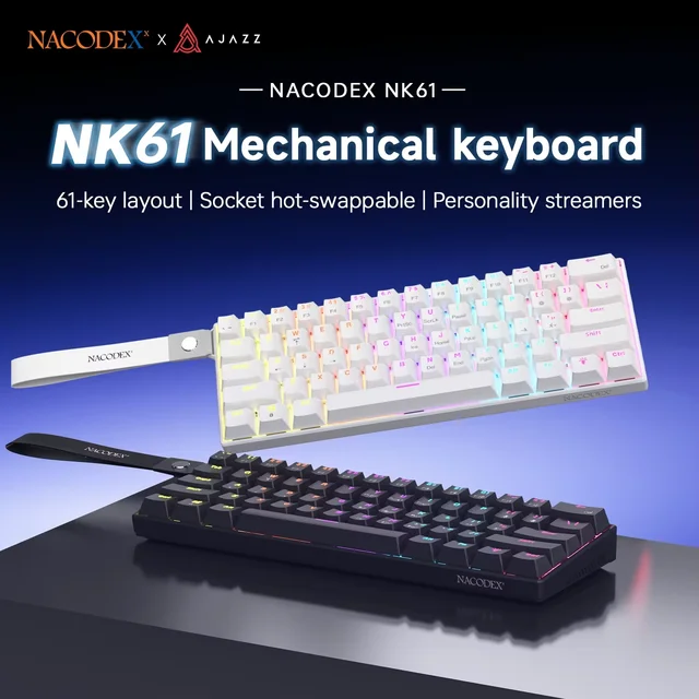 AJAZZ NK61 Wired Gaming Mechanical Keyboard 60% RGB Hot-Swappable 61 Keys Red Switch Mini Keyboard for Gamer PC AJAZZ NK61 60% Wired Mechanical Gaming Keyboard – 61 Keys, Red Switches, Hot-Swappable, RGB