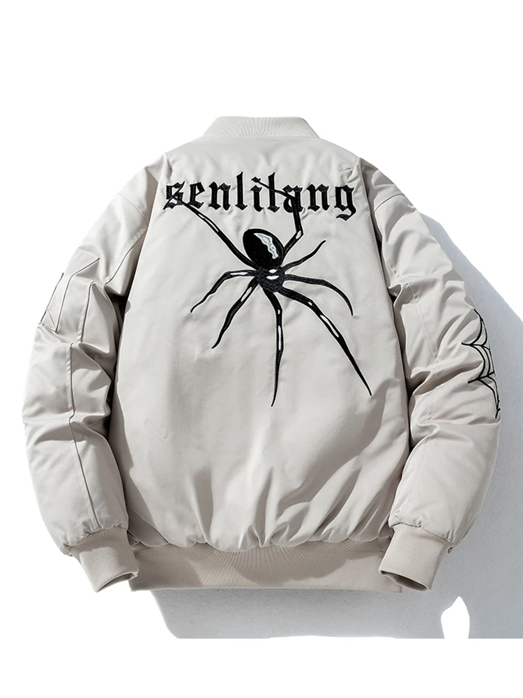 

Утепленная хлопковая куртка с вышивкой паука, бейсбольный стиль, для мужчин и женщин, парная верхняя одежда, теплая, повседневная, свободного кроя, молодежная мода
