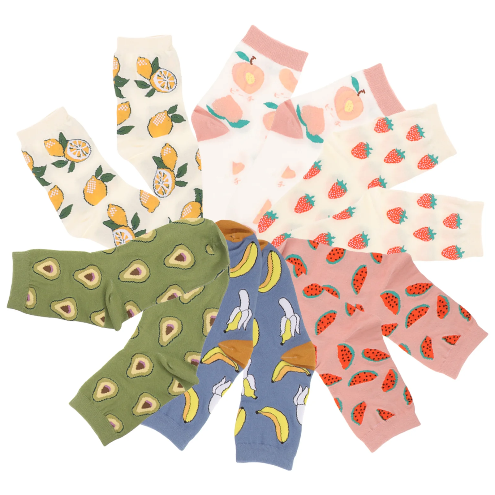 

6 Pairs Fruit Socks Cotton Pattern Stockings Girl for Women Adorable Middle Tube