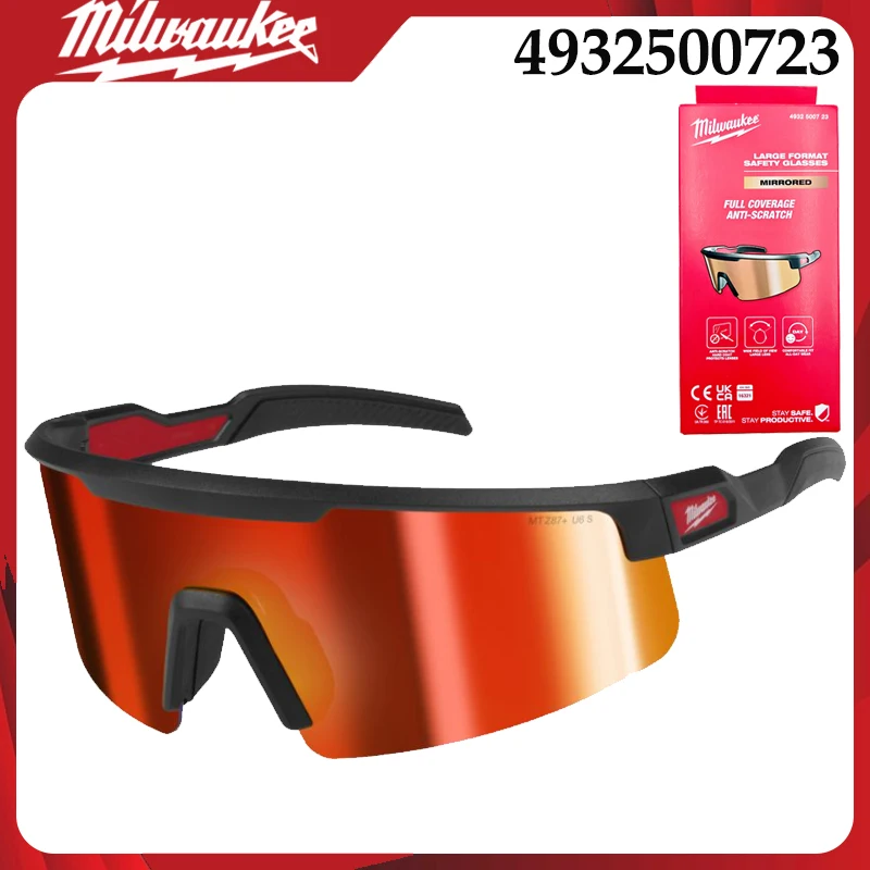 Milwaukee 4932500723 Safety Glasses, Red Mirror Lens Anti-Scratch Full Coverage Protective Goggles for Construction Work