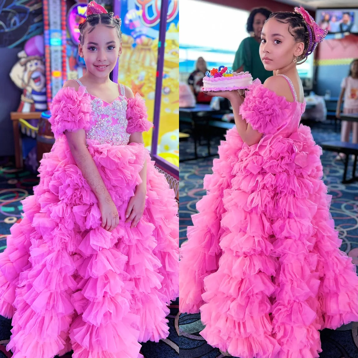 جميل الوردي الفتيات عيد ميلاد حزب أثواب القمامة الأميرة زهرة فتاة اللباس لحفل الزفاف مخصص منتفخ تنورة الطفل حفلة موسيقية اللباس #1