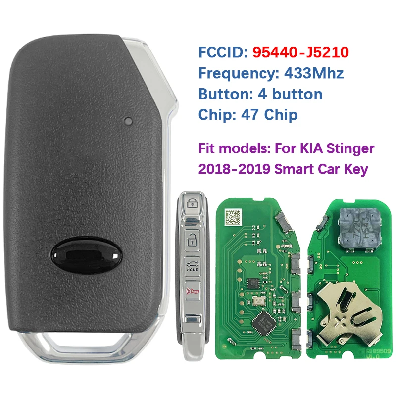 

CN051186 Aftermarket 4 Button Smart Key Keyless go Control 47 Chip 433Mhz FCC 95440-J5210 For Kia Stinger 2019-2020
