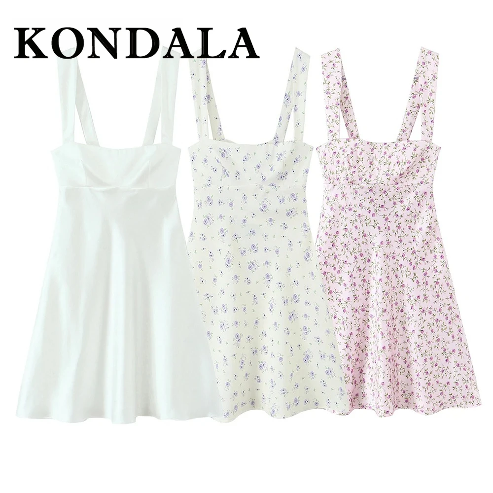 KONDALA Chic Floral Mini Y2k Woman Dresses Sexy Backless Fashion 2025 Party A-Line Dress 2025 Summer Lace-up Birthday Vestidos