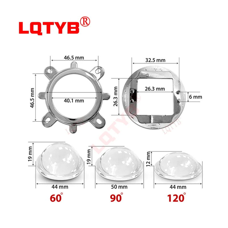 LED ad alta potenza 20-100W lampada lente perlina 44MM lente in vetro ottico riflessione collimatore staffa fissa lente led a 60/120 gradi