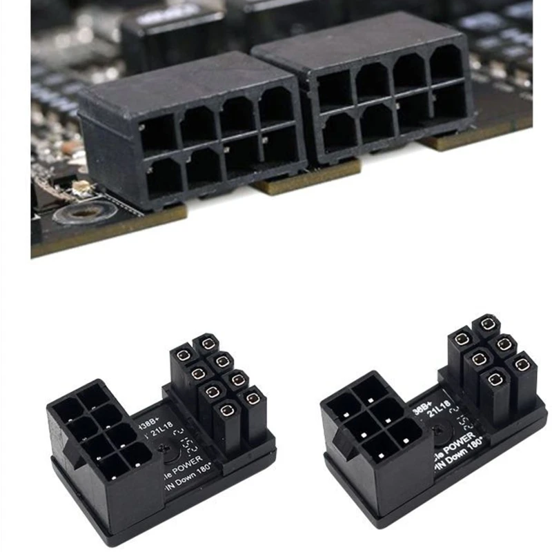 GPU VGA PCIe 8 pines 6 pines ángulo 180 grados conector placa adaptadora corriente