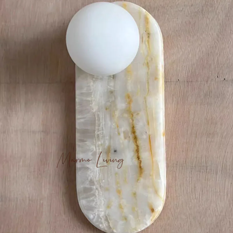 

Medieval Silent Style Natural Marble Wall Lamp Designer Model Room Soft Living Room Bedroom Corridor Aisle Lamp