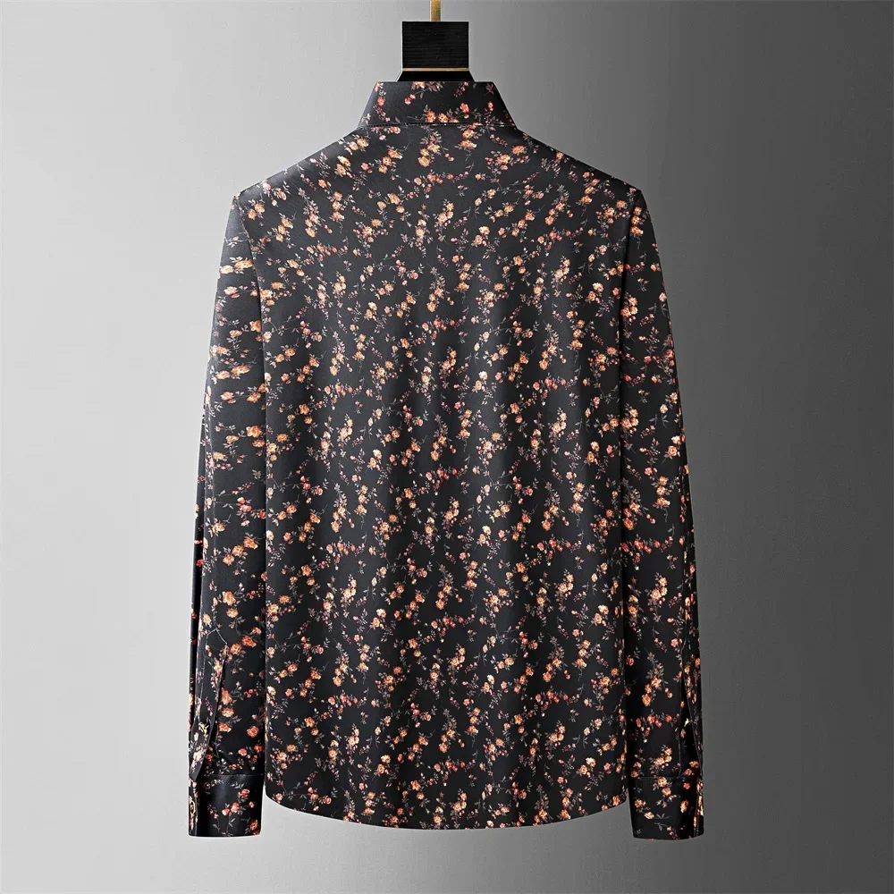 

Мужские винтажные рубашки с цветочным принтом 2024 года, модные повседневные рубашки с длинным рукавом, бесшовные деловые и офисные формальные рубашки