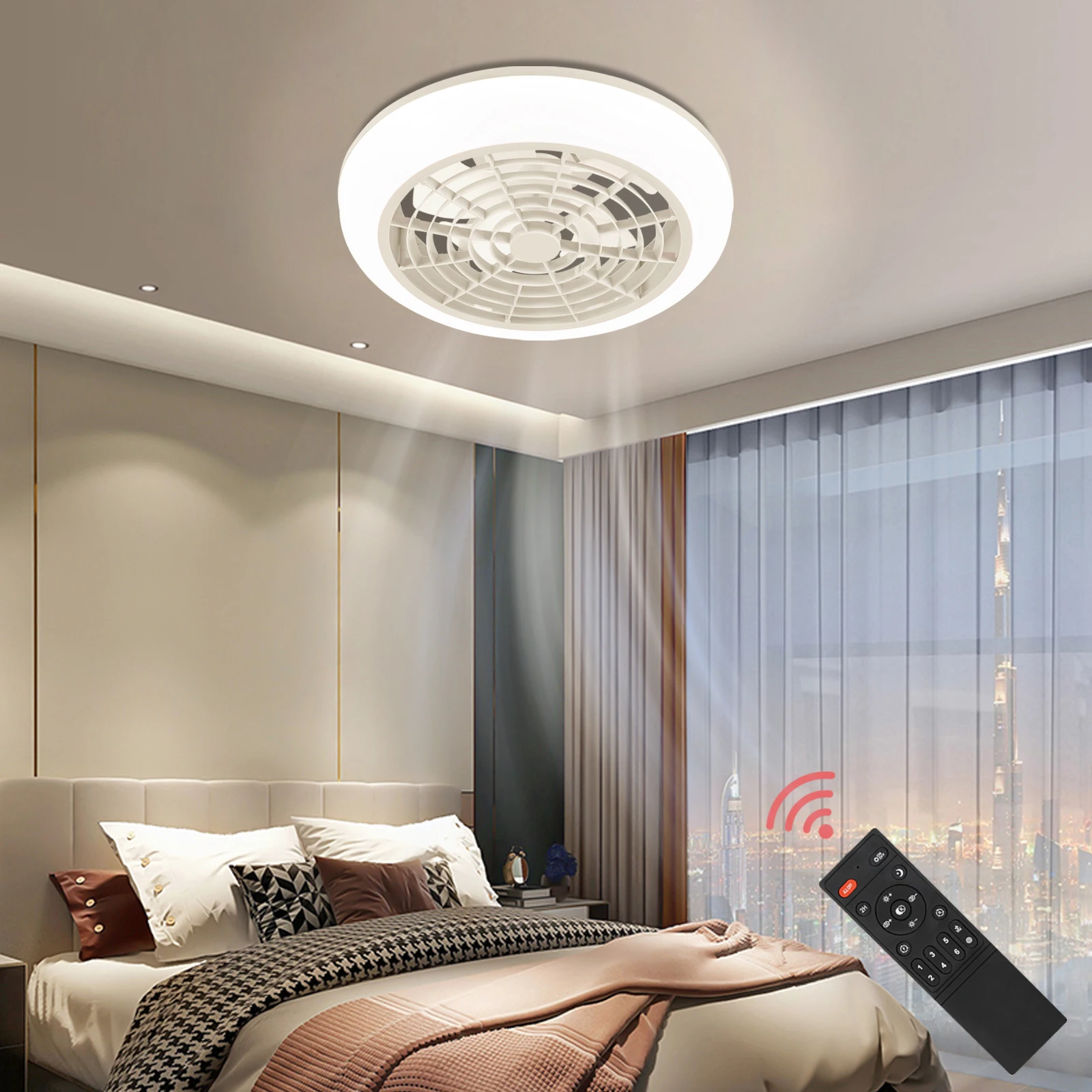 

Modern Invisible Ceiling Fans With 3-Color LED Light Fan Chandelier with Remote