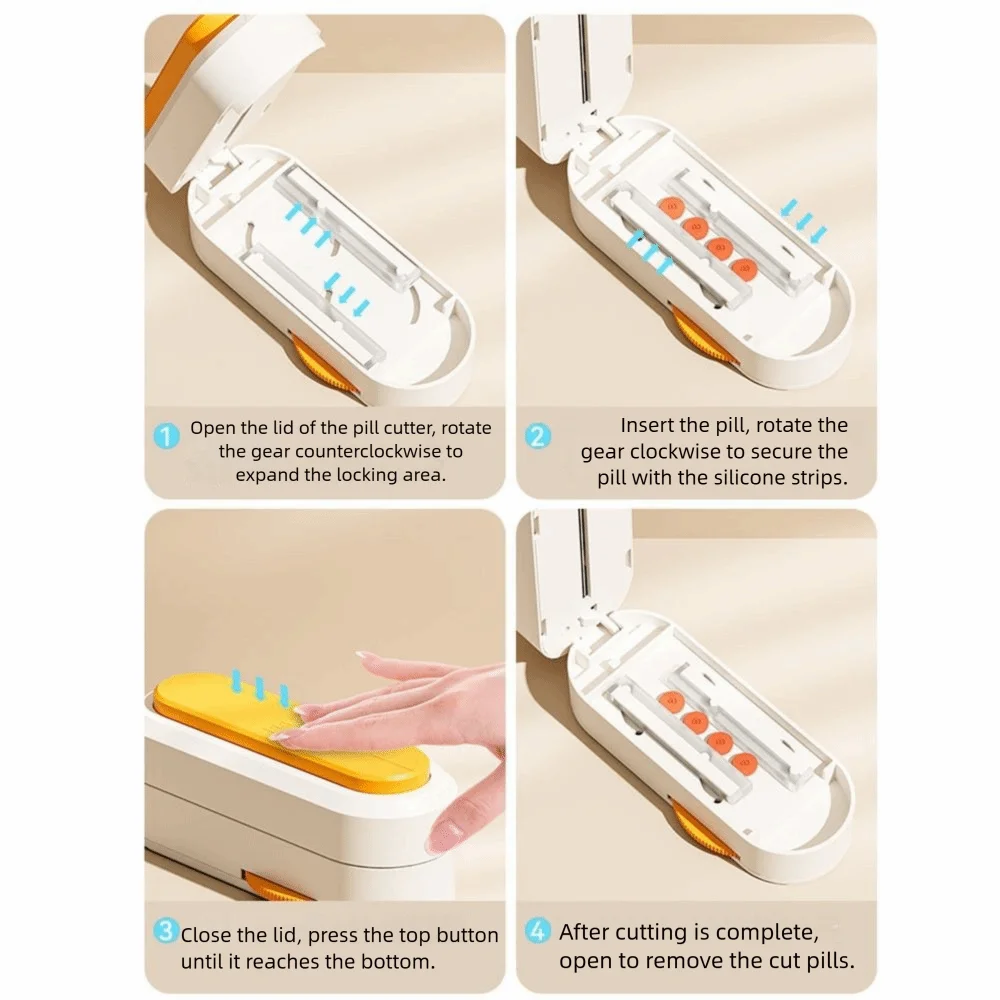صندوق تخزين حبوب منع الحمل 2 في 1 مع فرشاة تنظيف مقاومة للغبار قاطع حبوب منع الحمل المحمول نصف/رباعي قابل للتعديل فاصل حبوب يومي #2