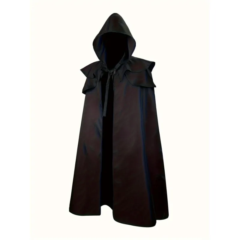 Halloween Medieval Cloak Shawl  Polyester Hooded Non Stretch Fabric Solid Color Knit Design for Costume Parties  cosplay