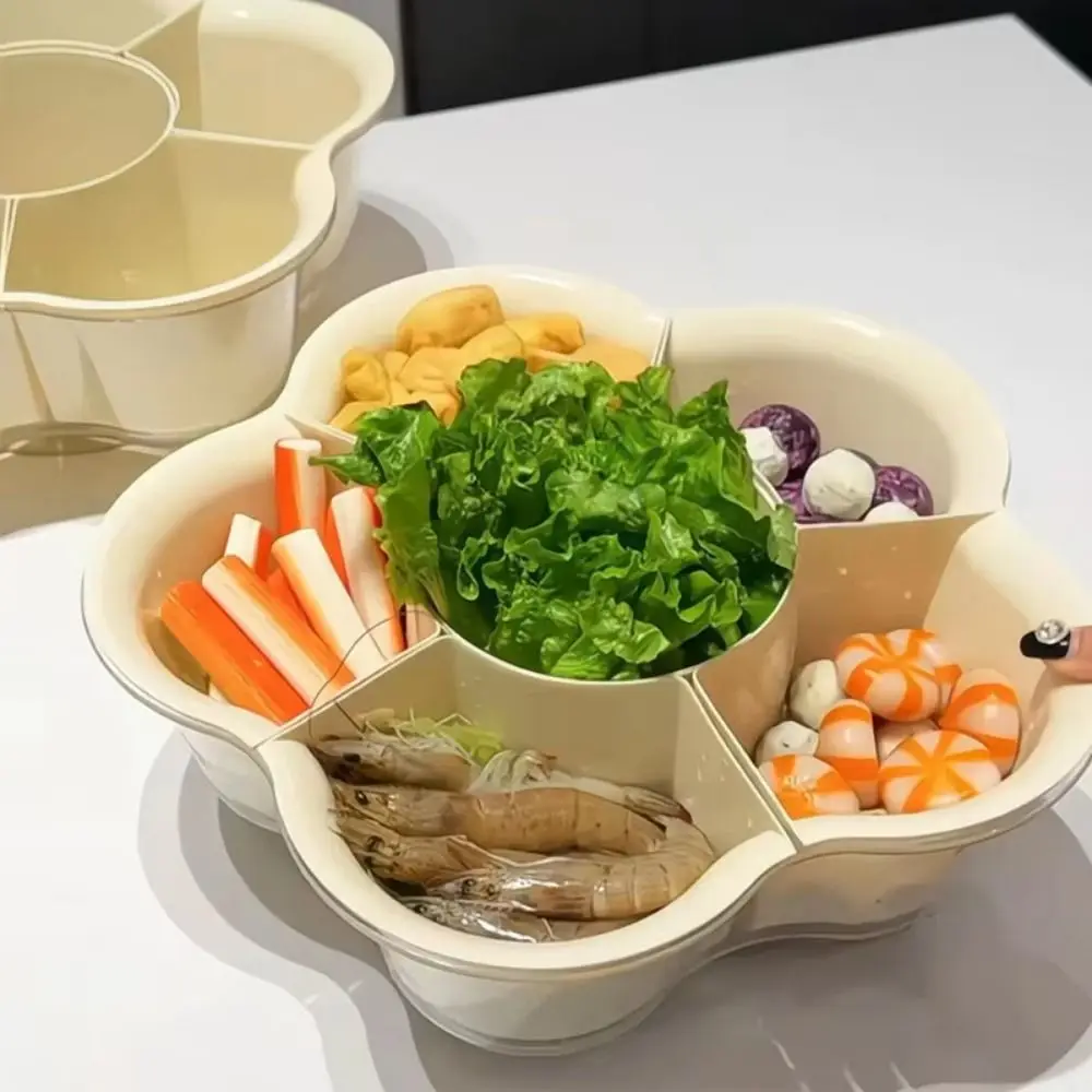 

Creative Kitchen Hot Pot Side Dish Rotatable Hollow-Out Divided Serving Tray Drainage Bottom Large Capacity