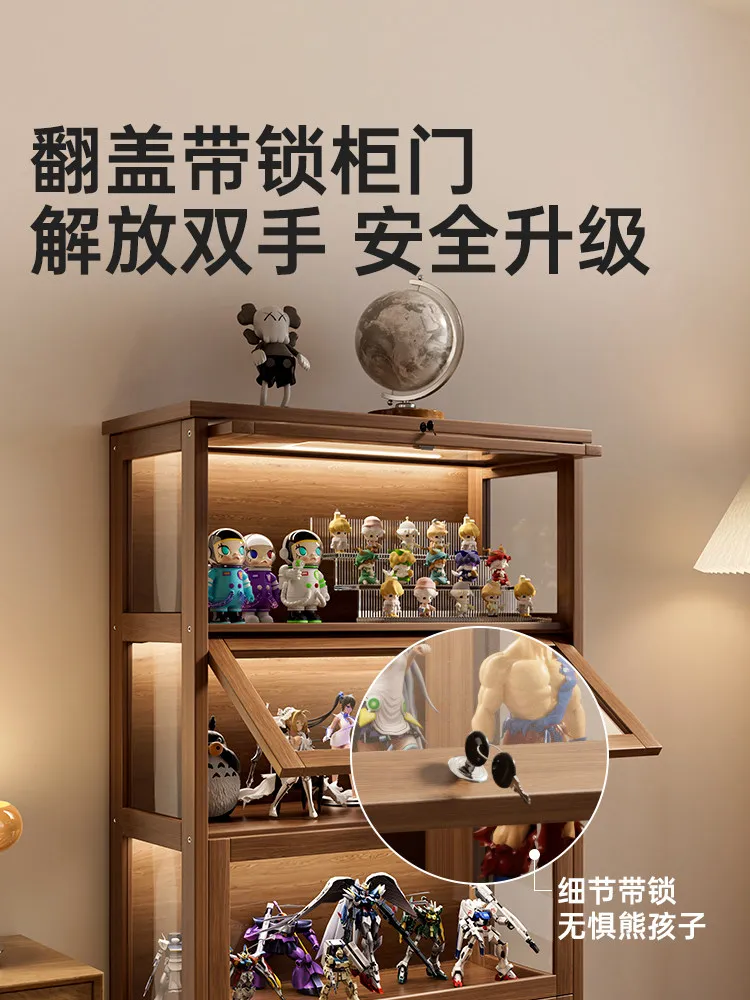 Solid wood figure display cabinet with lock locker model transparent gift blind box storage wine cabinet floor-to-ceiling glass